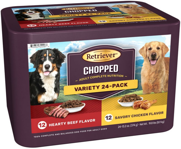 Retriever Hearty Beef/Savory Chicken Flavor Wet Dog Food Variety 13.2oz. 24 Cans