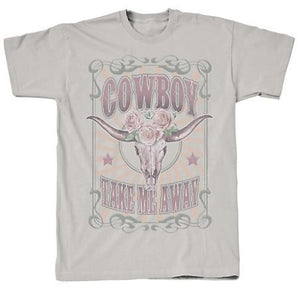 Take Me Away Cowboy Women's Cotton Short Sleeve T-Shirt Ice Grey, XL