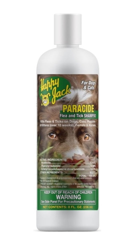 Happy Jack 1063 8oz Paracide Flea and Tick Shampoo for Dogs, Cats and Horses