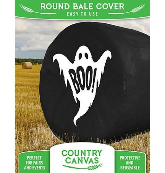 Country Canvas HBCBOO Reuseable Round Hay Bale Cover, Black with Ghost Halloween