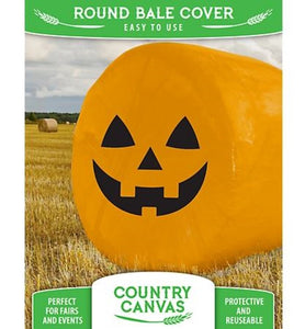 Country Canvas Reuseable Round Halloween Hay Bale Cover Orange with Jackolantern