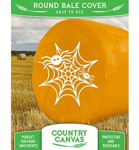 Country Canvas HBCWITCH Reusable Halloween Hay Bale Cover Orange with Spider Web