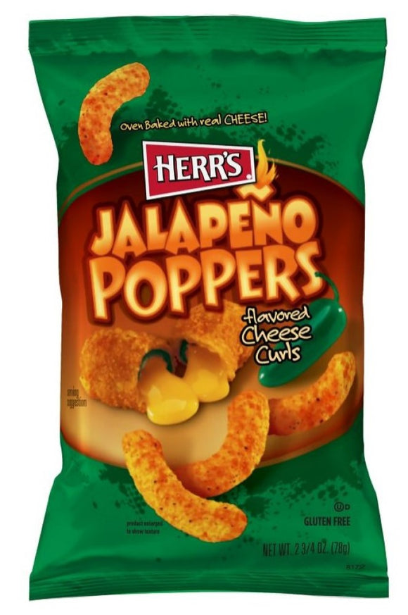 Herr's 6662 Jalapeno Popper Flavored Cheese Curls 2.75 oz. Bag, Pack of 1