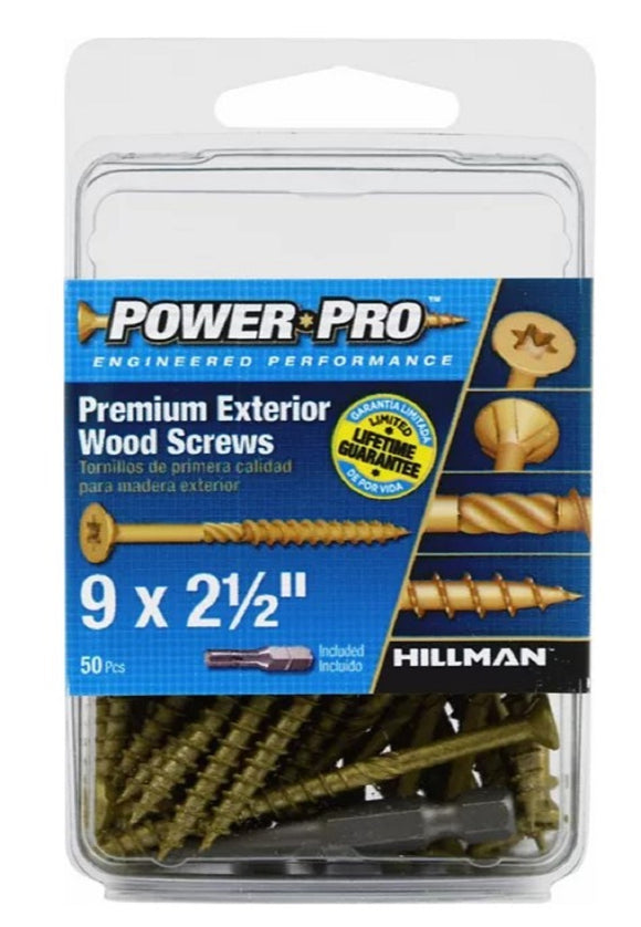 Hillman 42481 Heavy-duty Exterior Outdoor Wood Screws #9 x 2-1/2 in. - 50 pcs.