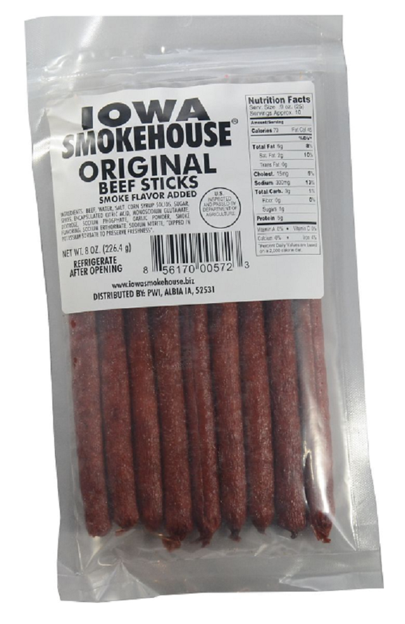 Iowa Smokehouse IS-BSO Original Beef Jerky Sticks, 8 oz.