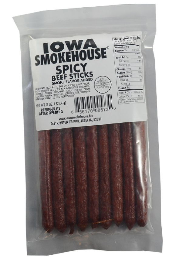 Iowa Smokehouse IS-BSS12 Spicy Beef Jerky Sticks, 8 oz.