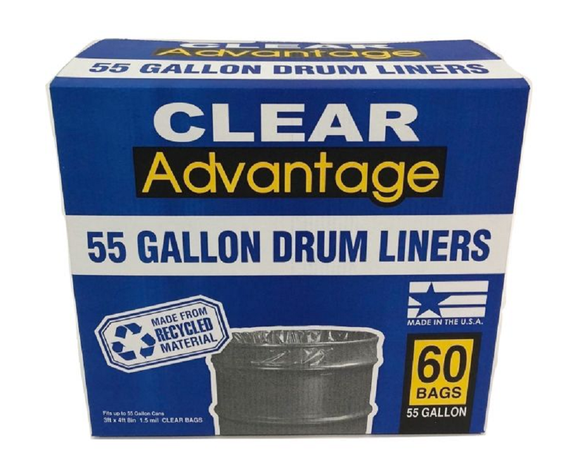 Jadcore DL55C 55 gal. Clear Drum Liner Trash Bags, 60 ct.