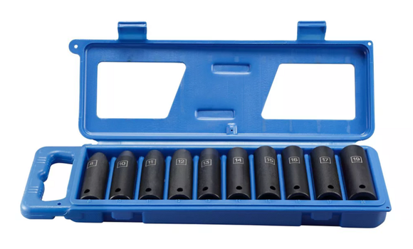 JobSmart KIV0053 1/2 in. Drive Metric Deep Impact Socket Set, 10 pc.