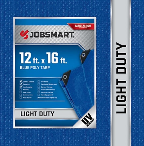 JobSmart LDBL1216 Blue Polyethylene Tarp 12 ft. x 16 ft., Light Duty