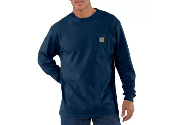 Carhartt K126HTG Navy-Colored Men's Long-Sleeve Workwear Pocket T-Shirt, XL