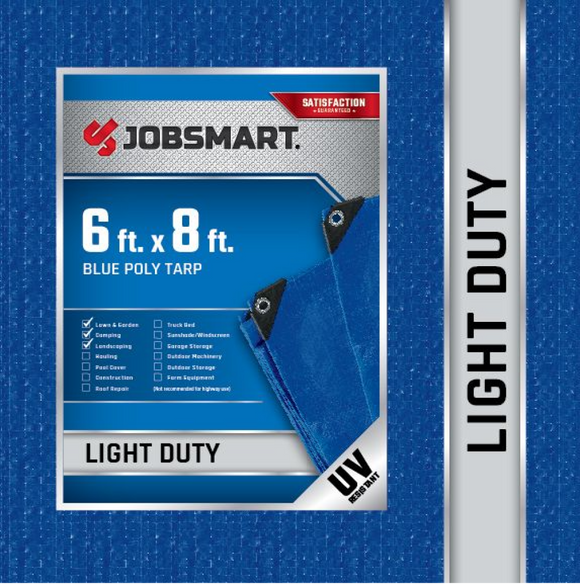 JobSmart LDBL0608 6 ft. x 8 ft. Blue Polyethylene Tarp, Light Duty