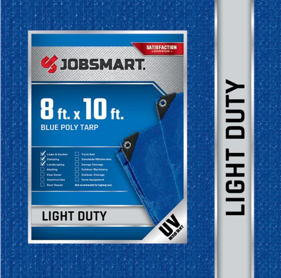 JobSmart LDBL0810 8 ft. x 10 ft. Polyethylene Blue Tarp, Light Duty