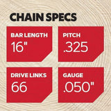 Oregon M66-21 Metal Semi-Chisel 16" 66 Link SpeedCut Chainsaw Chain