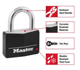 Master Lock 141D Metal Shackle Covered Solid Body Padlock, Key lock - Black