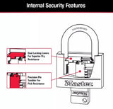 Master Lock 141D Metal Shackle Covered Solid Body Padlock, Key lock - Black