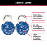 Dial Number Combination Locker Lock, Assorted Colors, 2 Pack