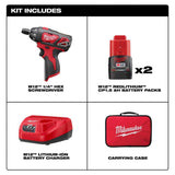 M12 12-Volt Lithium-Ion Cordless 1/4 in. Hex Screwdriver Kit with Two 1.5Ah Batteries, Charger and Tool Bag