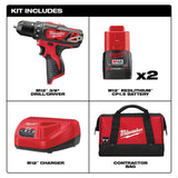 M12 12-Volt Lithium-Ion Cordless 3/8 in. Drill/Driver Kit with Two 1.5 Ah Batteries, Charger and Tool Bag