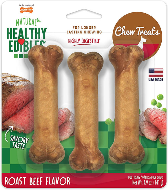 Nylabone Natural Healthy Edibles Roast Beef Flavor Dog Chew Treats, Pack of 3