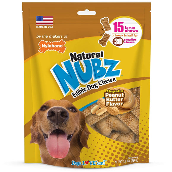 Nylabone Natural NUBZ Peanut Butter Flavor Large Edible Dog Treats, Pack of 15