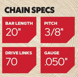 Oregon B70-21 Power Cut Full Chisel Chainsaw Chain - 20 in. 70 Drive Link