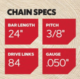 Oregon B84-21 Full Chisel PowerCut Chainsaw Chain - 24 in. 84 Drive Link