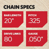 Oregon M80-21 SpeedCut Semi-chisel Chainsaw Chain- 20 in. 80 Drive Link
