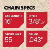 Oregon R55-21 AdvanceCut Chainsaw Chain, 16 in. 55 Link, Fits Stihl models