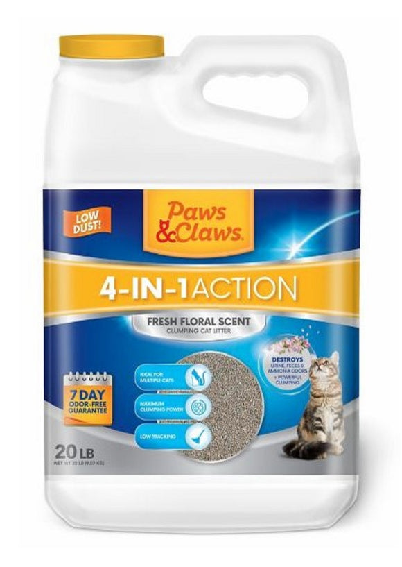 Paws & Claws 1328416 Fresh Floral Scent 4-in-1 Action 20 lb Clumping Cat Litter