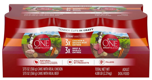 Purina One Adult Beef & Chicken in Gravy Wet Dog Food Variety Pack, Count of 6