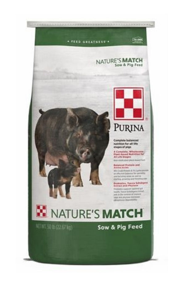 Purina 3003124-206 Nature's Match 50 Pounds Package Sow and Pig Complete Feed