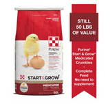 Purina 3004798-306 Start and Grow Medicated Crumbles Chick Feed, 50 lb. Bag