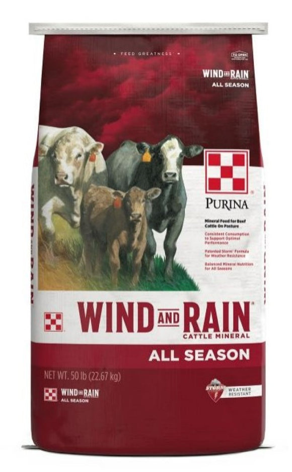Purina 3010035-106 Wind and Rain Storm All Season Cattle Mineral Feed 50 lb. Bag