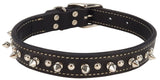 Retriever Oak Tanned Leather Double-Ply Spiked Dog Collar, 1 in. x 20 in., Black