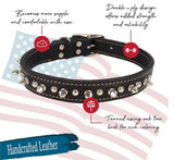 Retriever Oak Tanned Leather Double-Ply Spiked Dog Collar, 1 in. x 20 in., Black