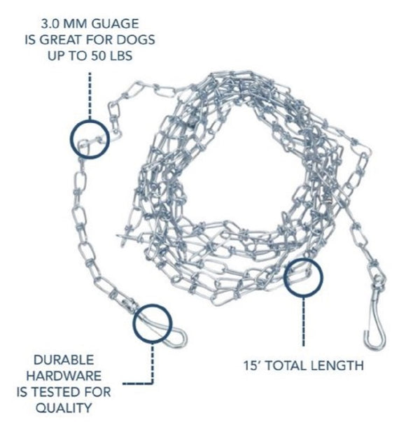 Retriever 89030 Twisted Link Dog Tie Out Chain, 15 ft., Up to 45 lb. Capacity