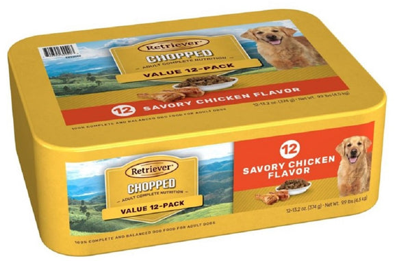 Retriever Adult Savory Chicken Flavor Chopped Wet Dog Food, Count of 12 Cans