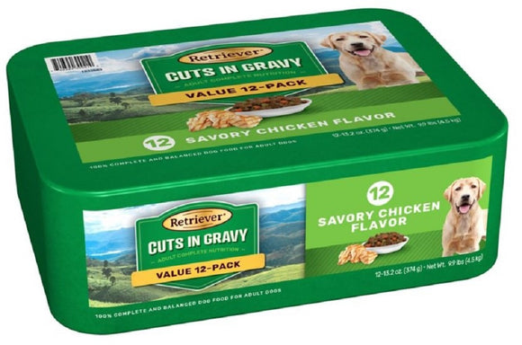 Retriever Adult Savory Chicken Flavor Cuts in Gravy Wet Dog Food,Pack of 12 Cans