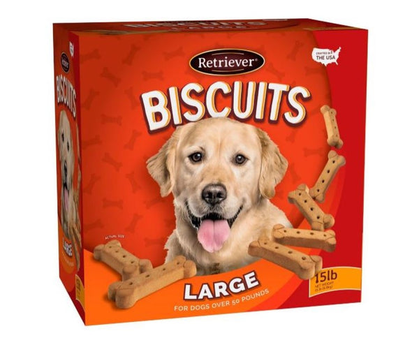 Retriever Biscuits 15 lb Plain Biscuit Treats for Large Dogs Over 50 lbs