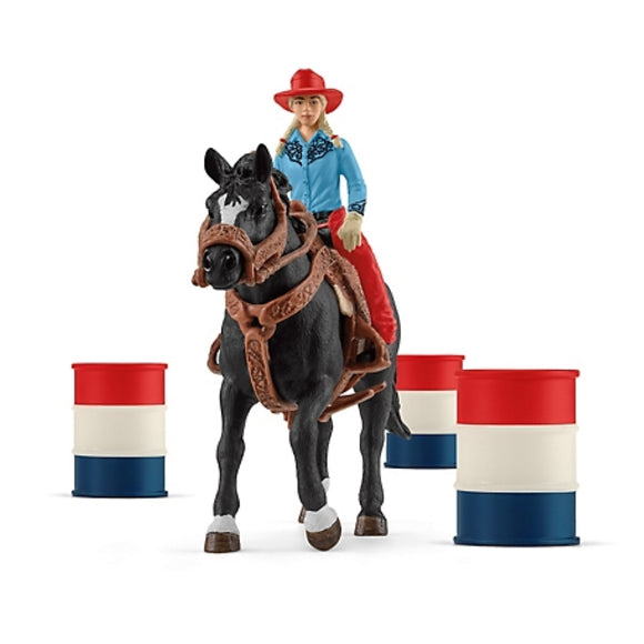 Schleich 42576 Farm World Barrel Racing with Cowgirl Playset