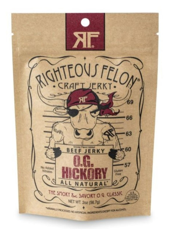 Righteous Felon 10001-8 O.G. Hickory Beef Jerky 2 oz. Pouch, Pack of 1