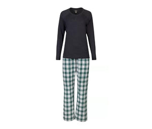 Blue Mountain FLPJ24-1041 Heather Black/Green Plaid Women's Plaid PJ Set, Medium