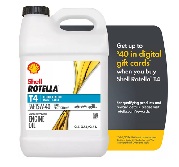 Shell Rotella T4 SAE 15W40 Triple Protection Diesel Engine Oil 2.5 gal