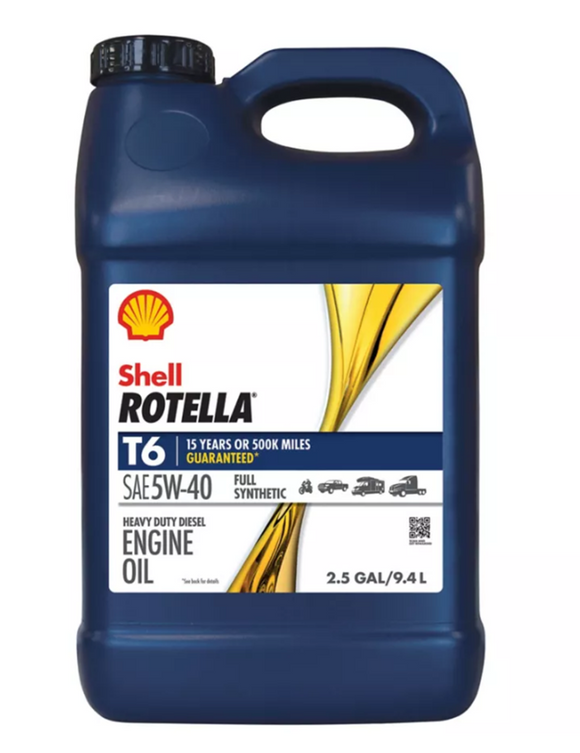 Shell Rotella 550046215 T6 Full Synthetic 5W-40 Heavy-Duty Motor Oil, 2.5 gal.