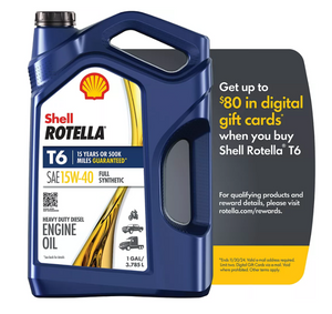 Shell Rotella T6 15W40 Full Synthetic Diesel Engine Oil, 1 gal