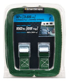 SmartStraps 105 Green Light-Duty Lashing Strap 1 in. x 12 ft., 150 lb. Capacity, 2-Pack