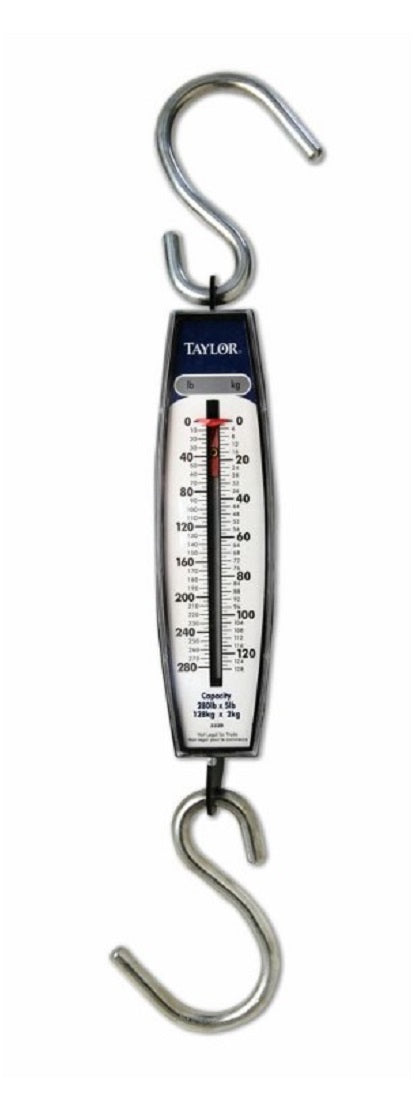 Taylor 3328 Durable Housing 280 lbs. Capacity Hanging Scale w/ 2 Gauge S-Hooks