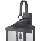 Park Court 26 in. 1-Light Textured Black Traditional Outdoor Wall Lantern with Clear Seeded Glass