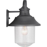 Lakelynn 1-Light 12 in. Textured Black Outdoor Wall Lantern with Clear Seeded Glass