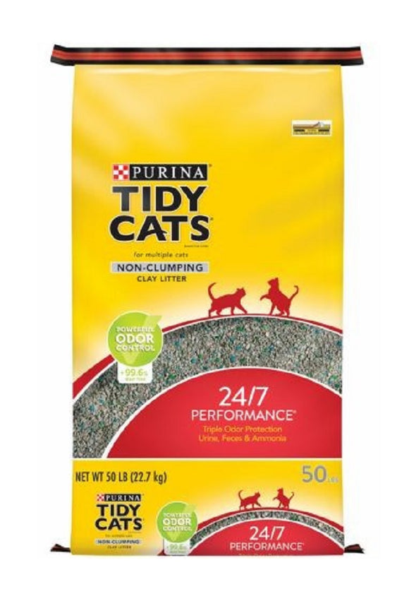 Tidy Cats 7023012714 24/7 Performance Non-Clumping Clay Cat Litter, 50 lbs. Bag